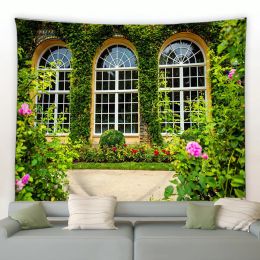 Floral aesthetic Decorative tapestry Spring fence landscape backdrop Cloth wall Hanging garden poster living room home decor