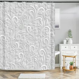 Nordic flowers pattern shower curtain Bathroom accessories with Hooks waterproof fabric bath curtain for home bathroom decor