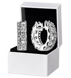 Women Mens Double Band Pave Hoop Earrings Original gift Box for Authentic 925 Sterling Silver Party Circle Stud Earring8105966