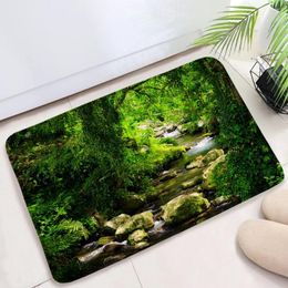 Bath Mats Forest Mat Nature Green Tree Leaves Bright Sunshine Fresh Landscape Spring Scenery Non-Slip Flannel Rug Floor Carpet