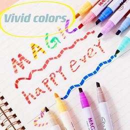 6/10/12Pcs/Set Double Head Magic Highlighter Fluorescent Marker Pen Set Colour Changing Paint Pen Drawing Tools School Stationer