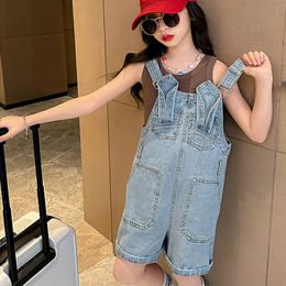 Summer Thin Children's Denim Overalls Shorts Girls Jumpsuits Casual Loose Large Pocket Denim Shorts Baby Suspenders Jeans