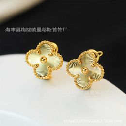 AAA Classic vanclef clover earring S925 Sterling Silver High Edition Laser Lucky Four Leaf Grass Ear Shoot Precision CNC Flower Earrings Broadcast
