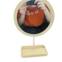 Three Light Deatchable Wooden LED Makeup Mirror Touch Screen Mirror Desktop Make Up Cosmetic Mirror Table Lamp USB Rechargable 2