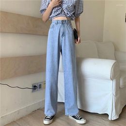 Women's Jeans Korean Harajuku Streetwear High Waist Stretch Straight Wide Leg Ankle Length Denim Pants Lady Y2K Baggy Trousers