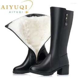 Boots AIYUQI Women's High Winter Natural Wool Large Size 2024 Long Warm Fashion Riding
