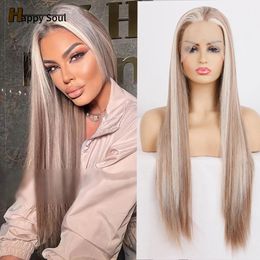 13x2.5 Synthetische Spitzen -Front -Perücken für Frauen Super lang 26 Zoll Blonde Highlight Ingwer Straight Lace Perücken Cosplay Party Perücken Koreanische Hochtemperatur Faser Haare