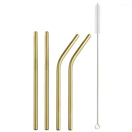 Drinking Straws 160 6mm Metal Gold Straw Set 18/10 Stainless Steel Reusable Milk Drinkware With Cleaner Brush Bar Accessory