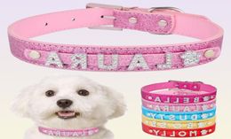 PU Leather Custom Dog Collars with Rhinestone Personalized Name Letters Diamante Jewelry Gems DIY Pet Tag Croco Collar Charms for 2931014
