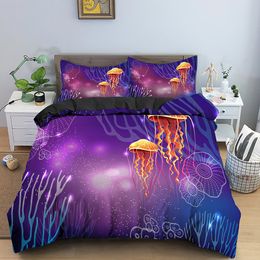 Jellyfish Pattern Duvet Cover Sea Animal Bedding Set Full Queen King Size Soft Polyester Cover with Pillowcase for Kids Adults