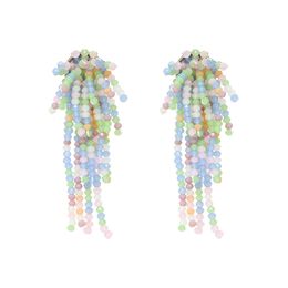INKDEW Tassel Mixed Color Long Drop Earrings Colorful Bead Handmade Threading Crystal Earrings for Women Gift Big Jewelry EA062