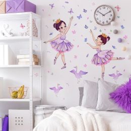 Dancing Swan and Girls Wall Stickers for Kids Room Bedroom Decor Baby Girls Room Wall Decals Daughter Room Background Murals