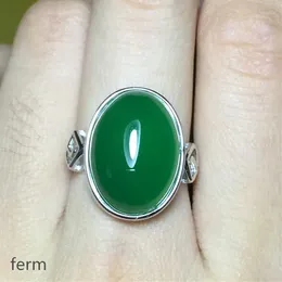 Cluster Rings KJJEAXCMY Boutique Jewellery 925 Silver-inlaid Natural Green Chalcedony Garnet Female Ring Mini Support Detection Men