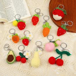 Cute Knitting Fruit Keychain Creative Knitted Cherry Strawberry Car Keys Keychain Wholesale Weaved Keyrings For Bag Accessories