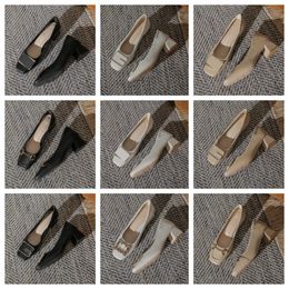 Top Luxury Designer High square toe black white women fashionable middle heels soft soles thick heels and single shoes