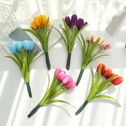 Decorative Flowers Plastic Tulip Artificial Flower Realistic DIY Handmade 6 Heads Simulation Plants