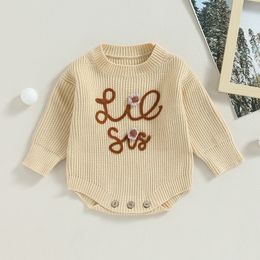 Winter Soft Knitted Baby Girls Romper Sweater Fall Long Sleeve Letter Floral Embroidery Knitwear Bodysuit For Newborn Infant