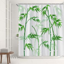 Shower Curtains Green Bamboo Curtain Set Fabric Illustration Ink Forest Chinese Plant Print Toilet Decor Bathroom Courtain Hooks