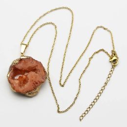 New Natural Agates Irregular Raw Stone Slice Necklaces Pendants Crystal Plating Phnom Penh charms DIY Jewelry Accessories Making