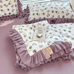 Summer Thin Quilt Set Home Textiles Air-conditioning Quilt Bed Sheets Pillowcase 4pc Bedding Set Soft Blanket Machine Washable