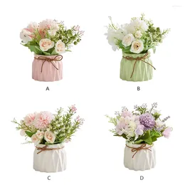 Decorative Flowers Artificial Wedding Bouquet Fake Pot Rope Table Ornaments Pink/with