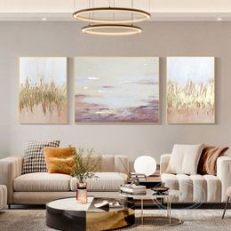 Abstract Gold Foil Triptych Living Room Sofa Background Handmade Oil Painting Home Aesthetics Decor Wall Poster Canvas Art Mural