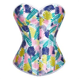 Corset for Women Bustier Spring Flowers Print Corset Top Lace Up Burlesque Costume Colourful Pink Overbust Corset Dropshipping