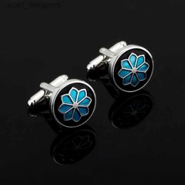 Cuff Links High Quality Vintage Cufflinks for Mens New Brand Men Jewellery Blue flower Cufflinks for Wedding 2018 Christmas Gift Jewellery Y240411