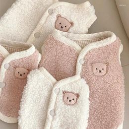 Dog Apparel Pink Pet Clothes Teddy Cute Vest Winter Thickened Cotton Coat Warm Embroidered Bear Cardigan Legs