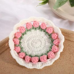 Table Mats Knitted Tulip Cup Mat Placemat Slip-resistant Dining Decorations Heat Resistant Accessories