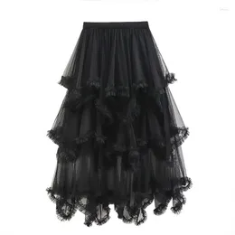 Skirts Irregular Mesh Lace Cake Skirt Slim A-line Tulle Half High Waisted Large Hem Fluffy Fairy Gauze Dresses Women