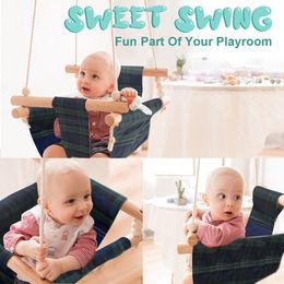 1set Wooden Swing Chair Hanging Cradle Toys For Outdoor Cradle Kindergarten Toy Swinging Rocking Chair Children'S Good