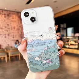 Japanese Anime Scenery Sunset Aesthetic Phone Case for IPhone 15 14 13 12 11 Pro Max Mini XS X XR SE20 7 8 Plus Clear Soft Cover