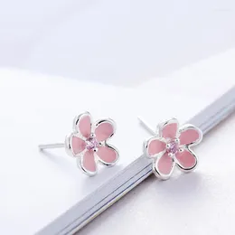 Stud Earrings Trendy Silver Color Cherry Blossom Flower Pink Sweet For Women Girl Gift Fashion Jewelry Dropship Wholesale