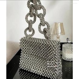 Totes Customized Ladies Crystal Bags High Quality Silver Handbags For Women Retro Handwoven Beaded Chain Women's Shoulder Bag