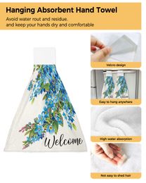 Blue Watercolor Flowers Hand Towel for Kitchen Absorbent Dish Cleaning Cloth Microfiber Bathroom Hanging Towel