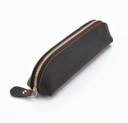 Genuine Leather Pencil Case School Real Crazy Horse Fountain Pen Box Retro Pencilcase Big Penal Large Cartridge Stationery Bag6401419