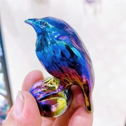 Decorative Figurines 6.5cm Natural Aura Quartz Bird Carved Room Ornament Healing Crystal Reiki Animal Figurine Gemstone Home Decoration 1pcs