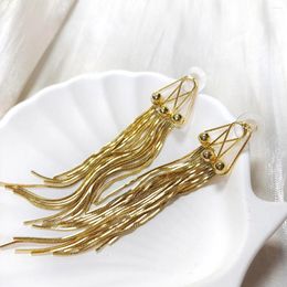 Dangle Earrings Fashionable 24K Gold Plated Stainless Steel Titanium Long Tassel Pendant Women's Party Trendy Wedding Jewellery