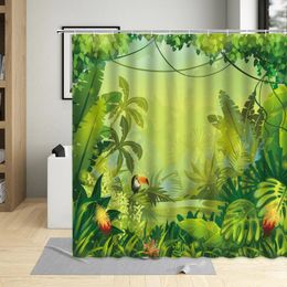 Shower Curtains Tropical Green Leaf Curtain Parrot Plant Scenery Spring Bathroom Decor Summer Palm Leaves Waterproof With Hook