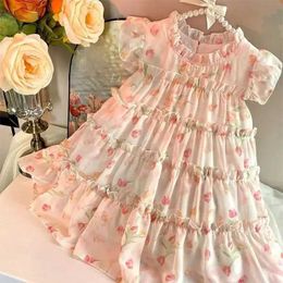 Girl's Dresses Children Girls Sleeveless Dress Summer Dress 2024 New Baby Super Fairy Floral Chiffon Girl Princess Dress