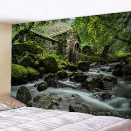 print Tapestries large Natural forest waterfall tapestry wall hanging sea view starry sky home background cloth mandala wall art decoration R0411