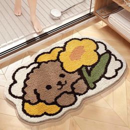 Bath Mats Cartoon Puppy Flocking Bathroom Rugs Quick Drying Non Slip Super Absorbent Soft Doormat Cute Children Carpets