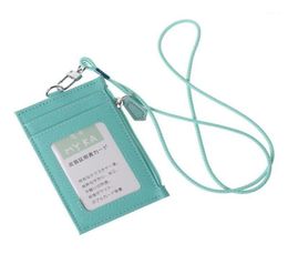 Women Business Card Holder Wallet Men PU Leather ID Cards Holders Case Neck Strap Lanyard Ladies Fashion Mini Slim Wallets14287379