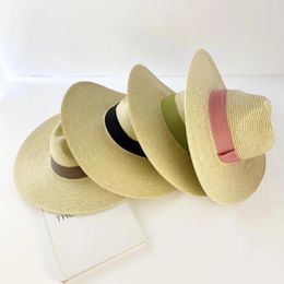 Berets Wide Brim Raffia Straw Hat For Women Colourful Stitched Ladies Vacation Sun Beach Summer Jazz Panama