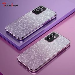 Shiny Glitter Square Plating Silicone Case for Galaxy A15 A25 A35 A55 5G Coque Soft Back Cover 240326