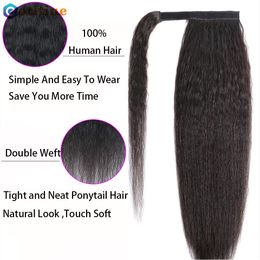 8-26Inch Kinky Straight Ponytail Human Hair Brazilian 100% Remy Human Hair Wrap Around Ponytail Extensions Nature Colour 100G/Set