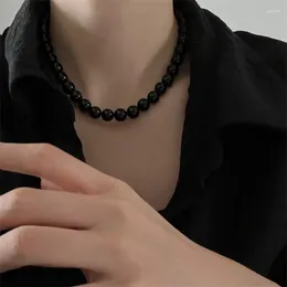 Chains French Vintage Black Pearl Choker Simple Acrylic Beaded Chain Necklace For Women Jewellery Accessories Women's Gift