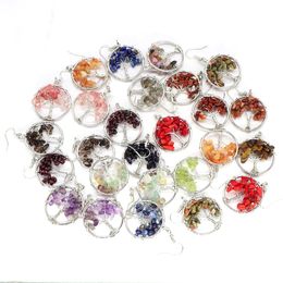 Tree of Life Dangle Earrings for Women Natural Tumbled Stone Rose Quartz Healing Crystal Drop Hooks Earring Chakra Jewellery Gifts