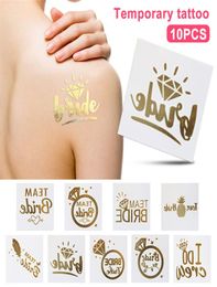 10pcslot Bachelorette Party Fake Tattoos Team Bride Tattoo Wedding Party Decorations Bridal Shower Hen Party Gold Bridesmaid Stic8515640